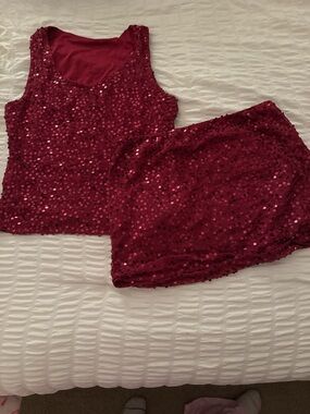 Sequin Tank & Short Sleep Set - burgundy